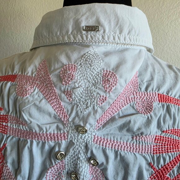 Destined To ROAR White Snap Front Embellished Cotton Blend Western Shirt Size S - Picture 8 of 10
